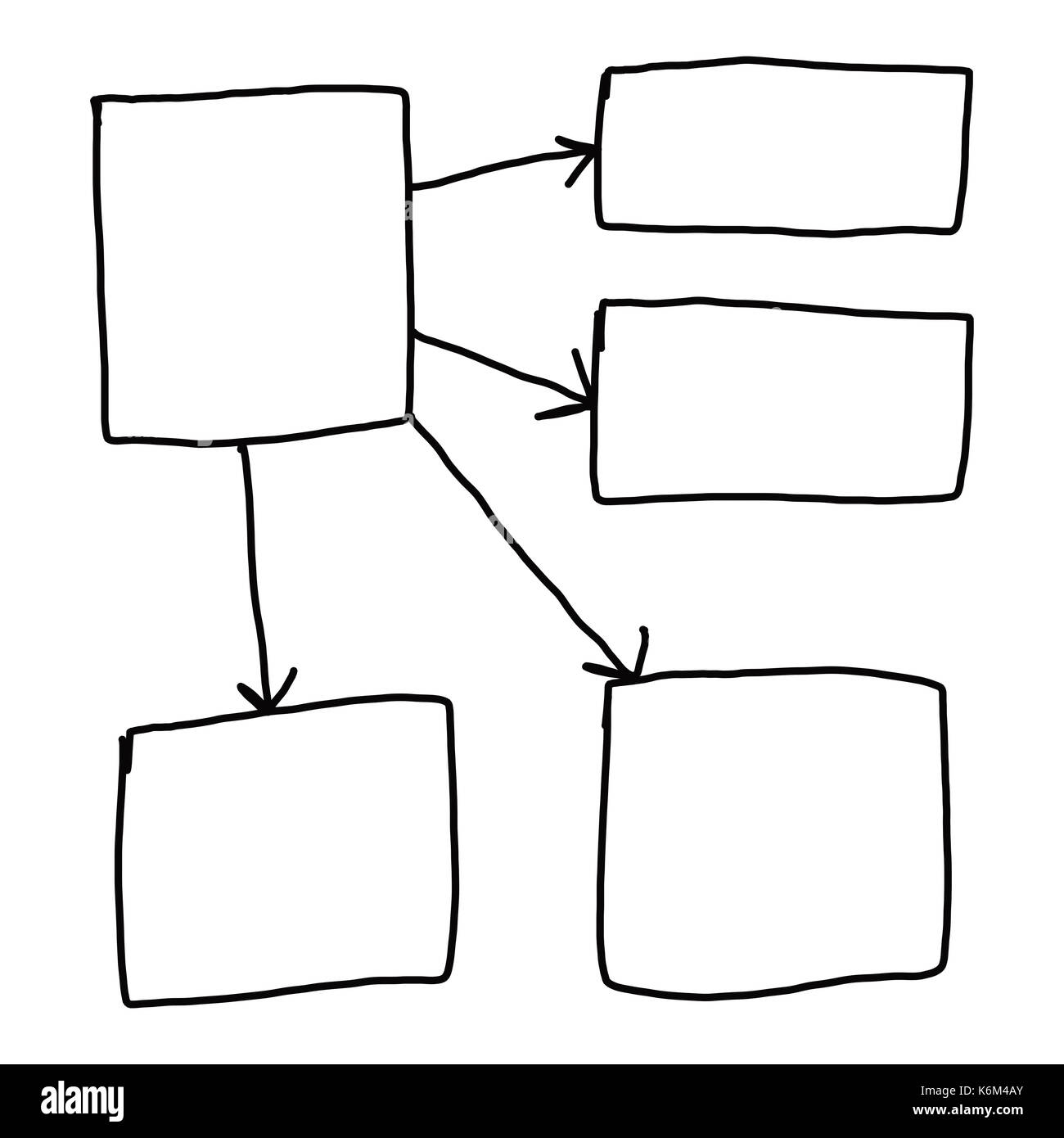 Mano di imprenditore di grafica di disegno a simboli forme geometriche grafico per le informazioni di input concetto su sfondo bianco. Foto Stock