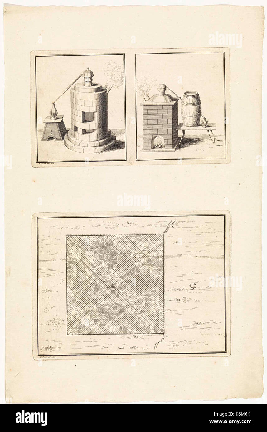 Destilleerapparaten en een net om vogels te vangen Foto Stock