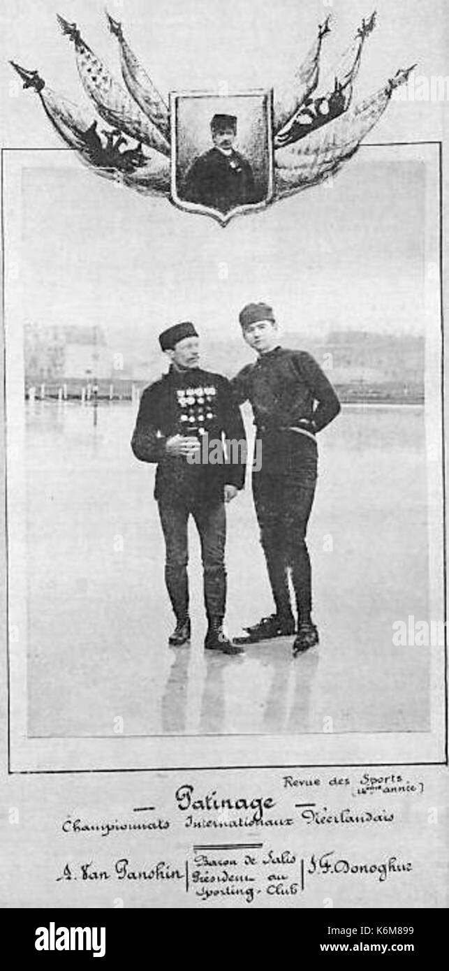 Championnats internationaux de patinage sur glace des Pays Bas (G. Il barone A. Van Panshin, D. J.F. Donoghue (janvier 1889) Foto Stock