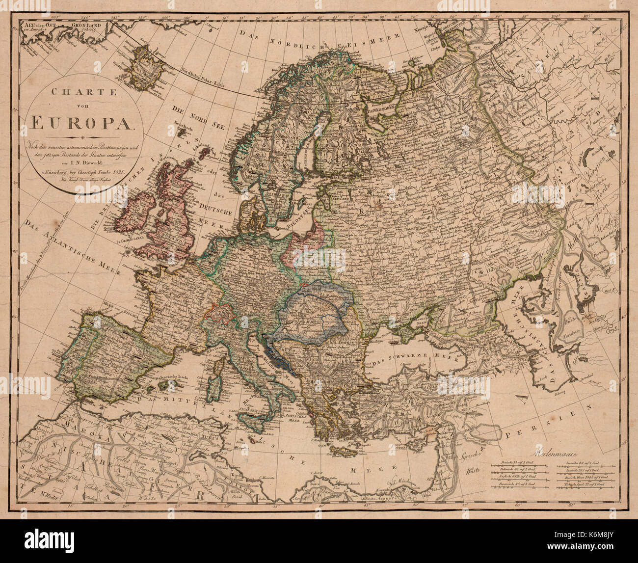 Charte von Europa nach den neuesten astronomichen Bestimmungen und dem bestande jetzigen der staaten entworfen von n. nb krt 01011 Foto Stock