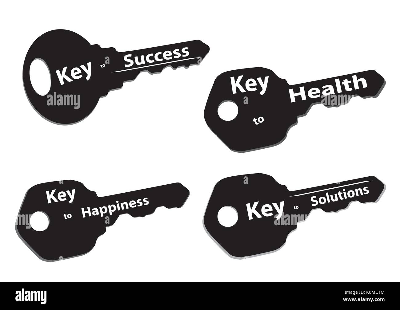 Silhouette chiavi parole con successo soluzioni per la felicità e la salute Illustrazione Vettoriale