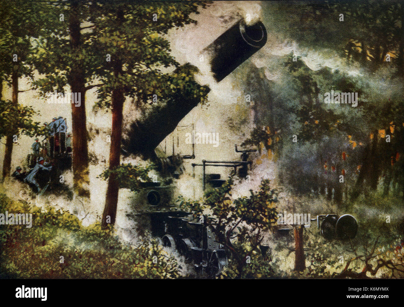 Questa illustrazione tratta dalla Prima Guerra Mondiale mostra un enorme nuova pistola francese utilizzato nella Battaglia delle Somme. La Battaglia delle Somme è stato uno dei più grandi battaglie della guerra. Essa è stata combattuta tra il luglio 1, 1916 e 1 novembre 1919, nei pressi del fiume Somme in Francia. È anche una delle più sanguinose battaglie nella storia militare. Foto Stock