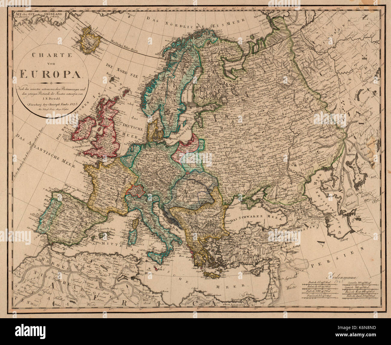 Charte von Europa nach den neuesten astronomichen Bestimmungen und dem bestande jetzigen der staaten entworfen von n. nb krt 00168 Foto Stock