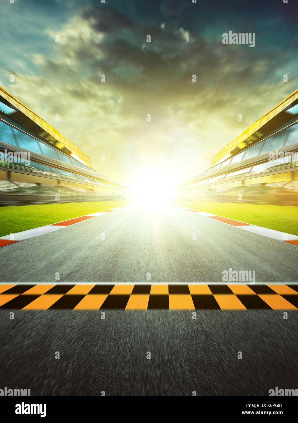 Vista dell'infinito Vuoto asfalto international race track di avviamento o di fine linea, moto effetto sfocato. Foto Stock