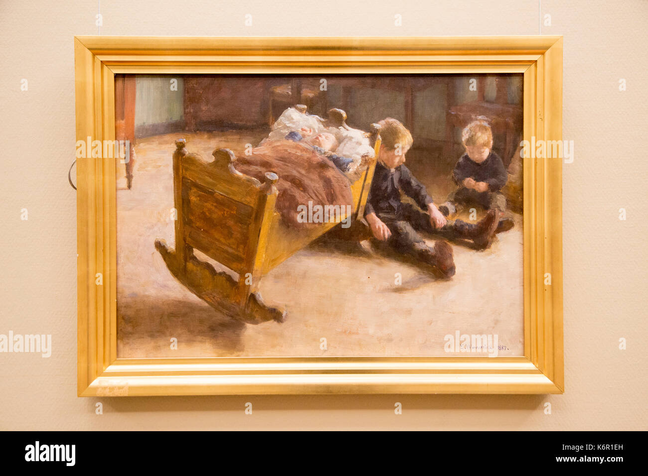 Erik Werenskiold (1855-1938) "culla" 1887 olio su pannello, Kode 3 art  gallery, Bergen, Norvegia Foto stock - Alamy