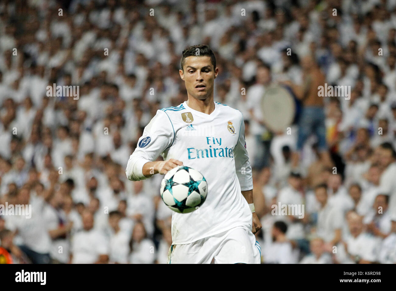 Cristiano ronaldo del real madrid durante la champions league match giocato nel Santiago Bernabeu tra real madrid e Bologna. 13 settembre 2017. Foto Stock