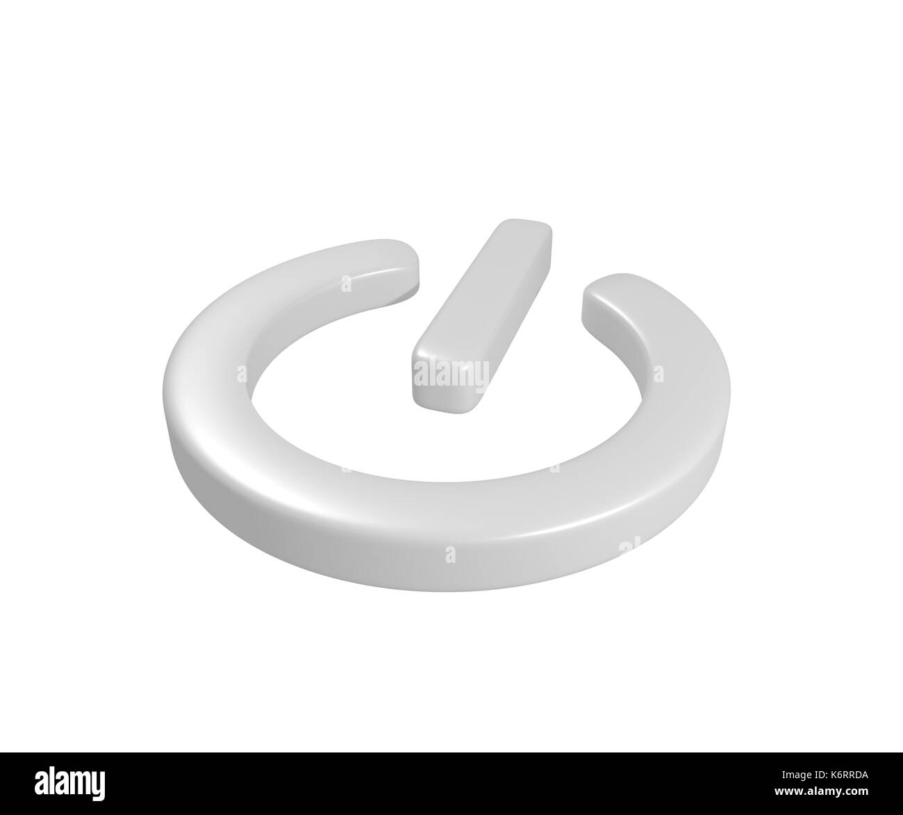 3d metallo perfetto pulsante di alimentazione isolati su sfondo bianco. Il rendering 3D Foto Stock