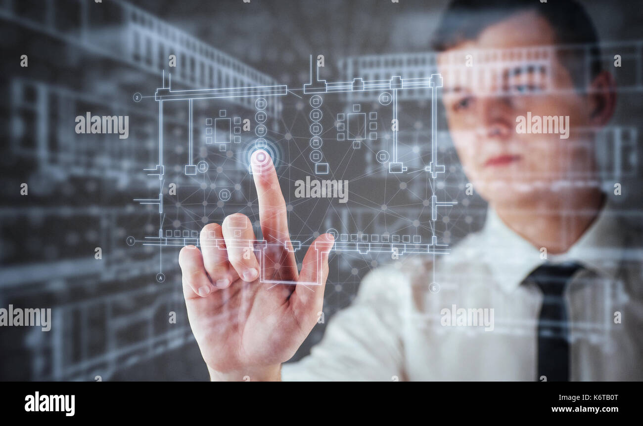 La persona a bordo di una dashboard finanziario degli indicatori chiave del mercato azionario performance e business intelligence. Foto Stock