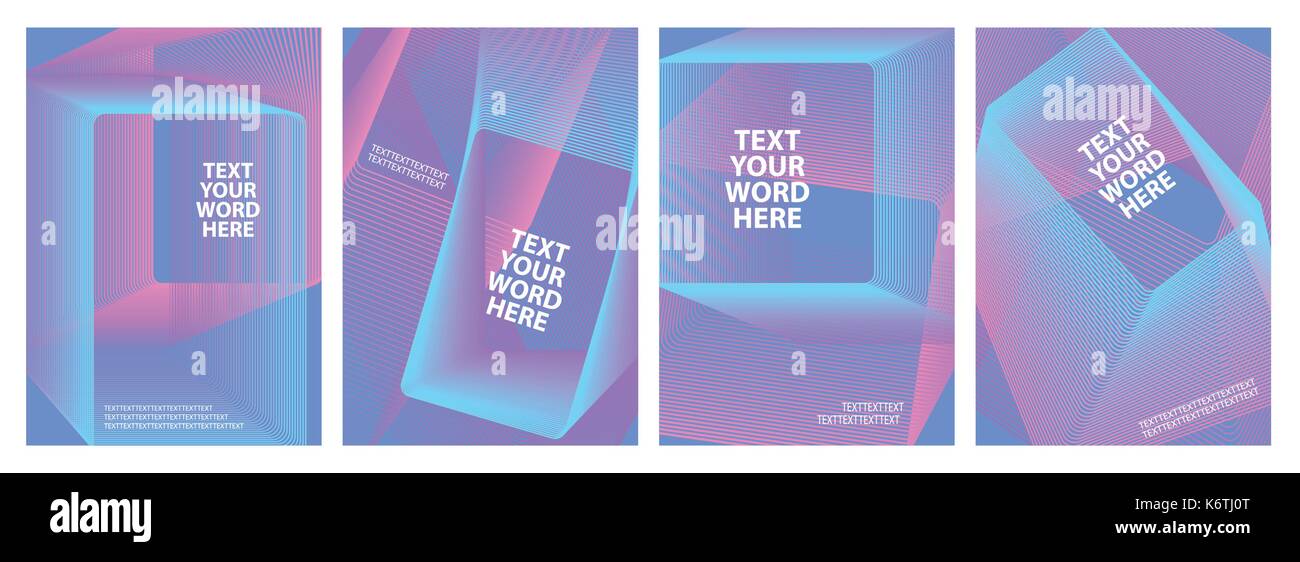 Set di 4 geometriche minime copre graphic design poster semplice rettangolo modello di stile in un luminoso blu e rosa. Illustrazione Vettoriale