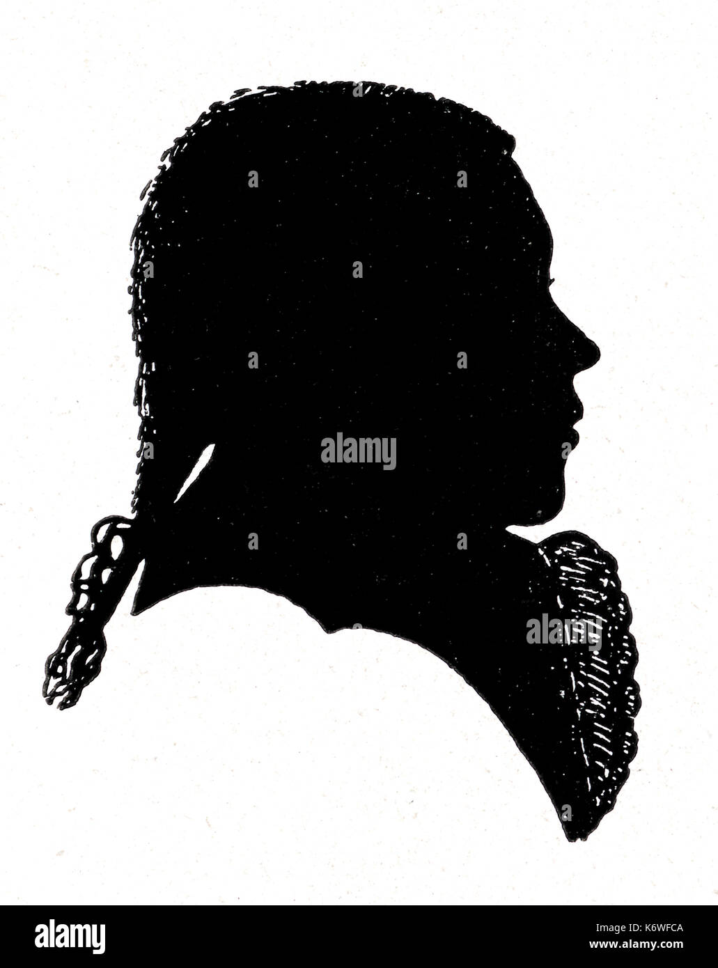 Ludwig van Beethoven profilo. Silhouette età 16 da J V Neesen. Compositore tedesco 17 Dicembre 1770 - 26 Marzo 1827. Cut-out Foto Stock