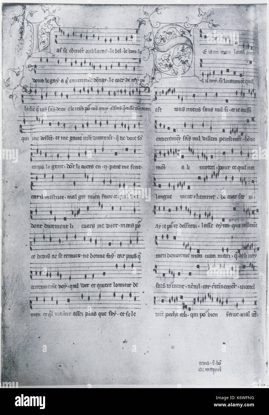 MACHAUT, Guillaume de. Il XIV secolo il punteggio di 3 parte mottetto. Il compositore francese e poeta, 1300 - 1377 Foto Stock