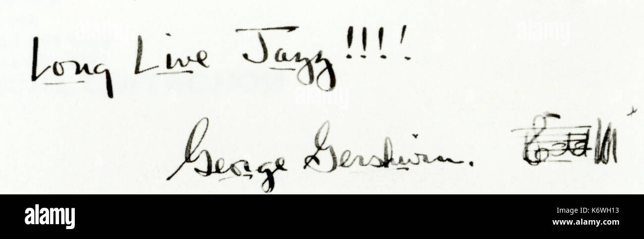 Gershwin George e firma il messaggio ' Long Jazz dal vivo !!! ' American compositore e pianista (1898-1937) Foto Stock