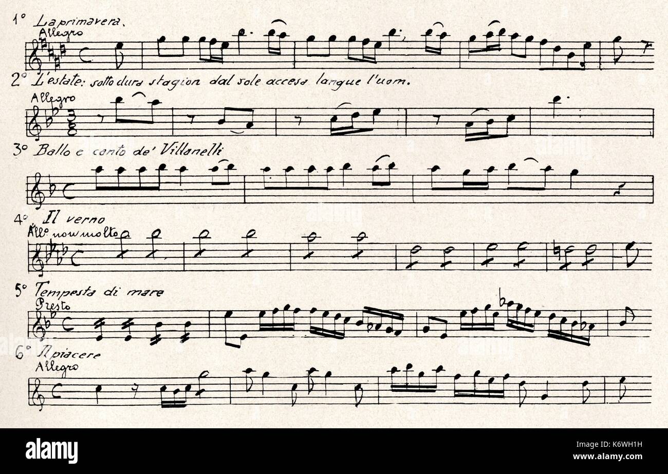 Antonio Vivaldi - Temi dal Four Seasons . Compositore italiano & violinista. 4 Marzo 1678 - 28 luglio 1741. Foto Stock