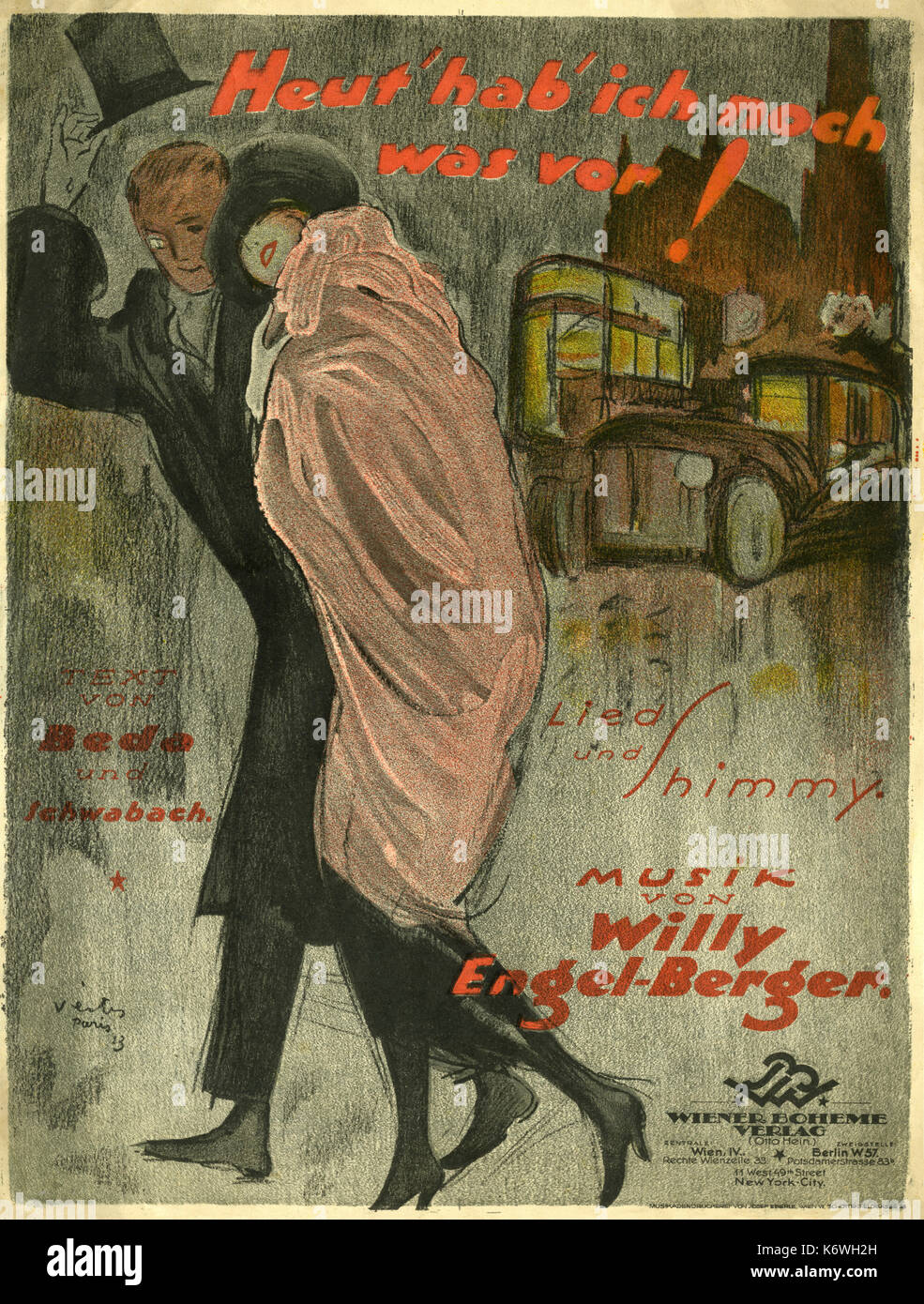 "Heut hab' ich noch. Era vor!- 'Lied und Shimmy' cliente coprire 1923. ' (Titolo in inglese: "Oggi ho qualcosa in mente!') Musica compsoed da Willy Engel-Berger & Testo: Beda & Schwabach. Publisher Wiener Boheme Verlag, Vienna. Uomo con monocolo. Firmato a Parigi 1923. Foto Stock