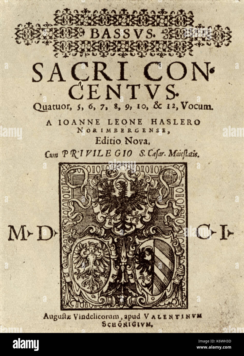 HASSLER, H.L. - Titolo pagina del suo mottetto ' Sacri Concentus ', 1601. Organista tedesco & composer (1564-1612) Foto Stock