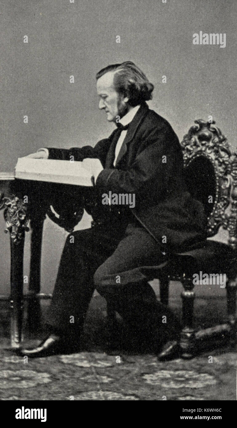 Richard Wagner, del compositore tedesco e autore, alla sua scrivania a Monaco di Baviera nel 1864. Intorno al tempo di "Tristano e Isotta" première. (1813-1883). Foto Stock