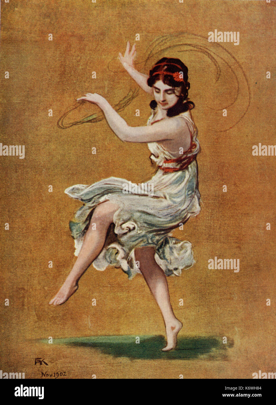 Isadora Duncan dancing barefoot-1912 illustrazione. Artista non denominata. Ballerino Americano, 1878-1927. Foto Stock