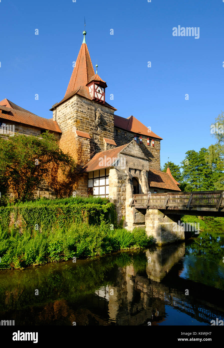 Lauf castello, del fiume Pegnitz, lauf in pegnitz, Media Franconia, Franconia, Baviera, Germania Foto Stock