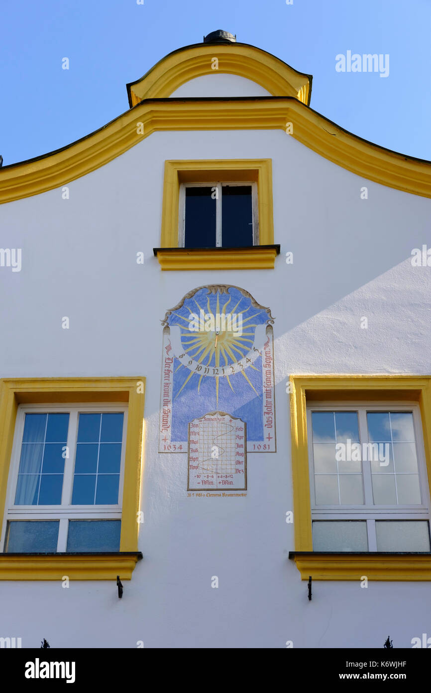 Orologio solare a heckelhaus, allersberg, regione dei laghi della Franconia, Media Franconia, Franconia, Baviera, Germania Foto Stock