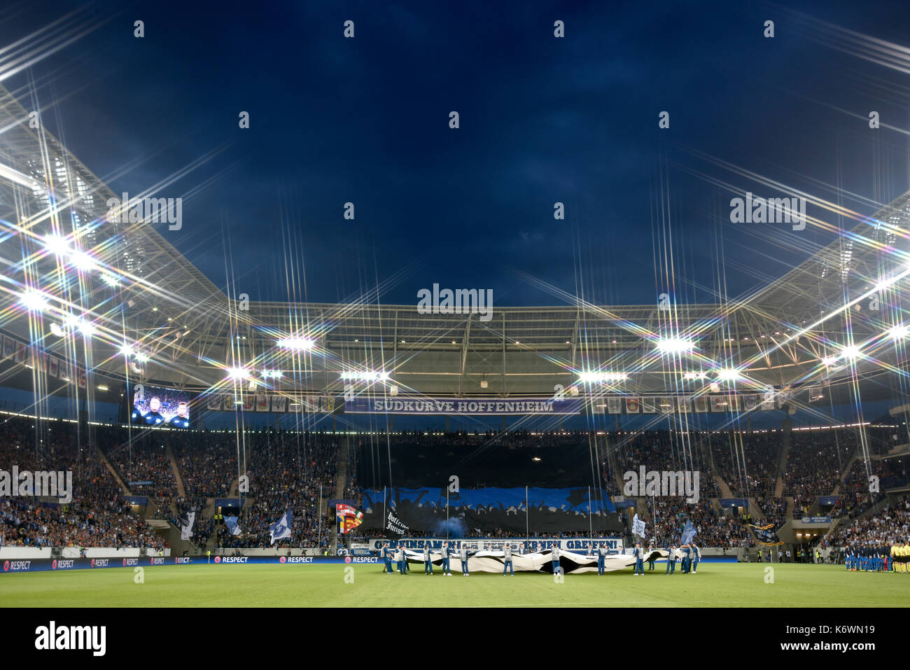 Prima partita della Champions League, Wirsol Rhein-Neckar Arena, Hoffnheim, Sinsheim, Baden-Württemberg, Germania Foto Stock