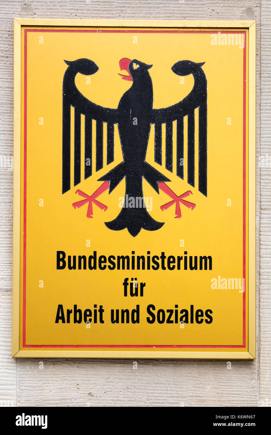 Segno, Ministero federale del lavoro e degli affari sociali, segno, Berlin-mitte di Berlino, Germania Foto Stock