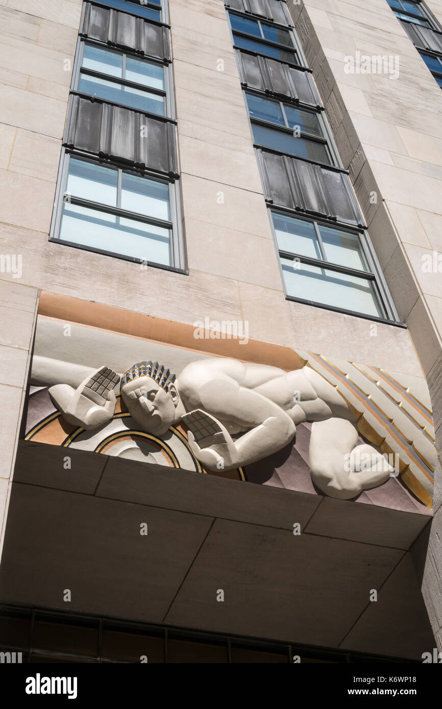 Il Rockefeller Center, suono e luce, Low-Res pannello, 30 Rockefeller Plaza, NYC Foto Stock