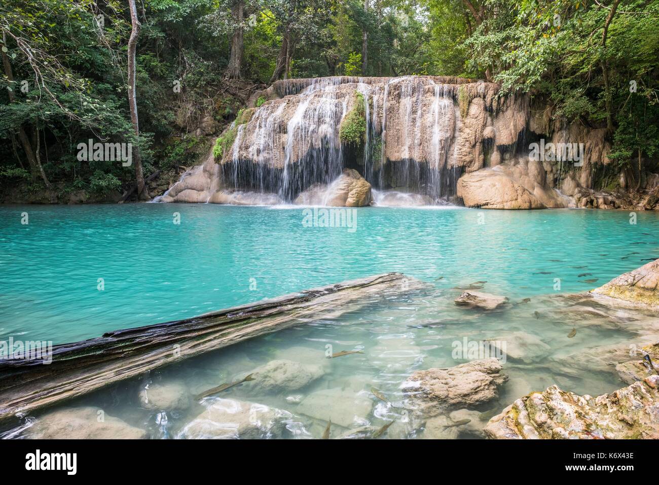 Thailandia, la Provincia di Kanchanaburi, Si Sawat district, il Parco Nazionale di Erawan, Erawan cascate Foto Stock