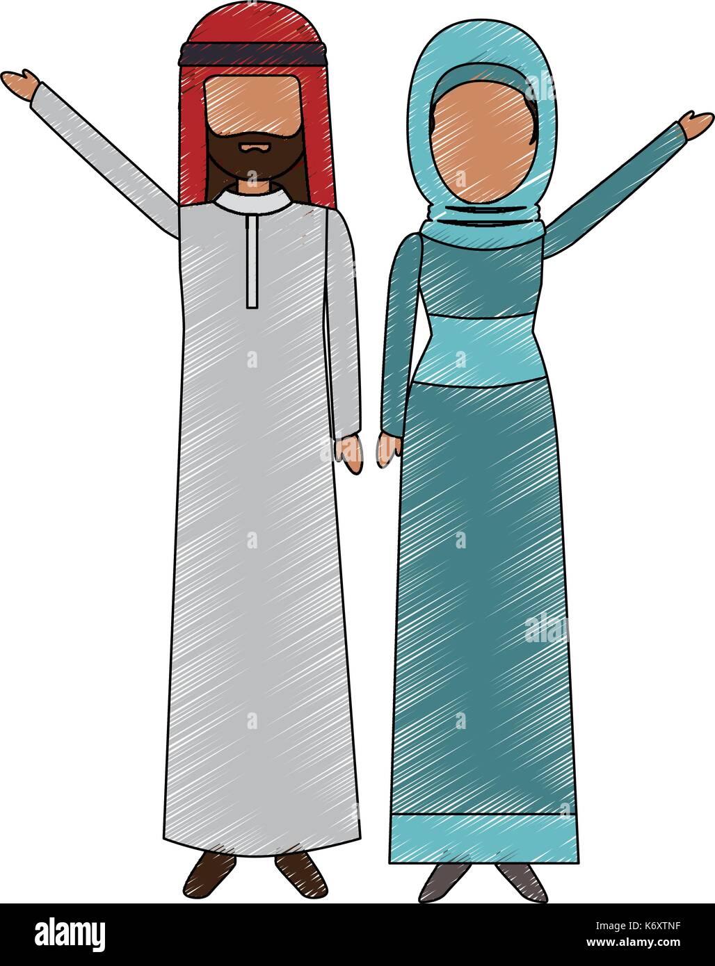 Coppia musulmana avatar caratteri Illustrazione Vettoriale