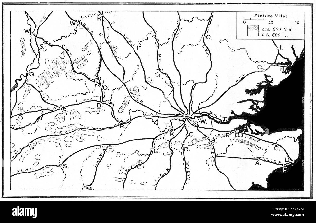 Un 1914 mappa delle ferrovie nel Bacino del Tamigi e Londra) Foto Stock