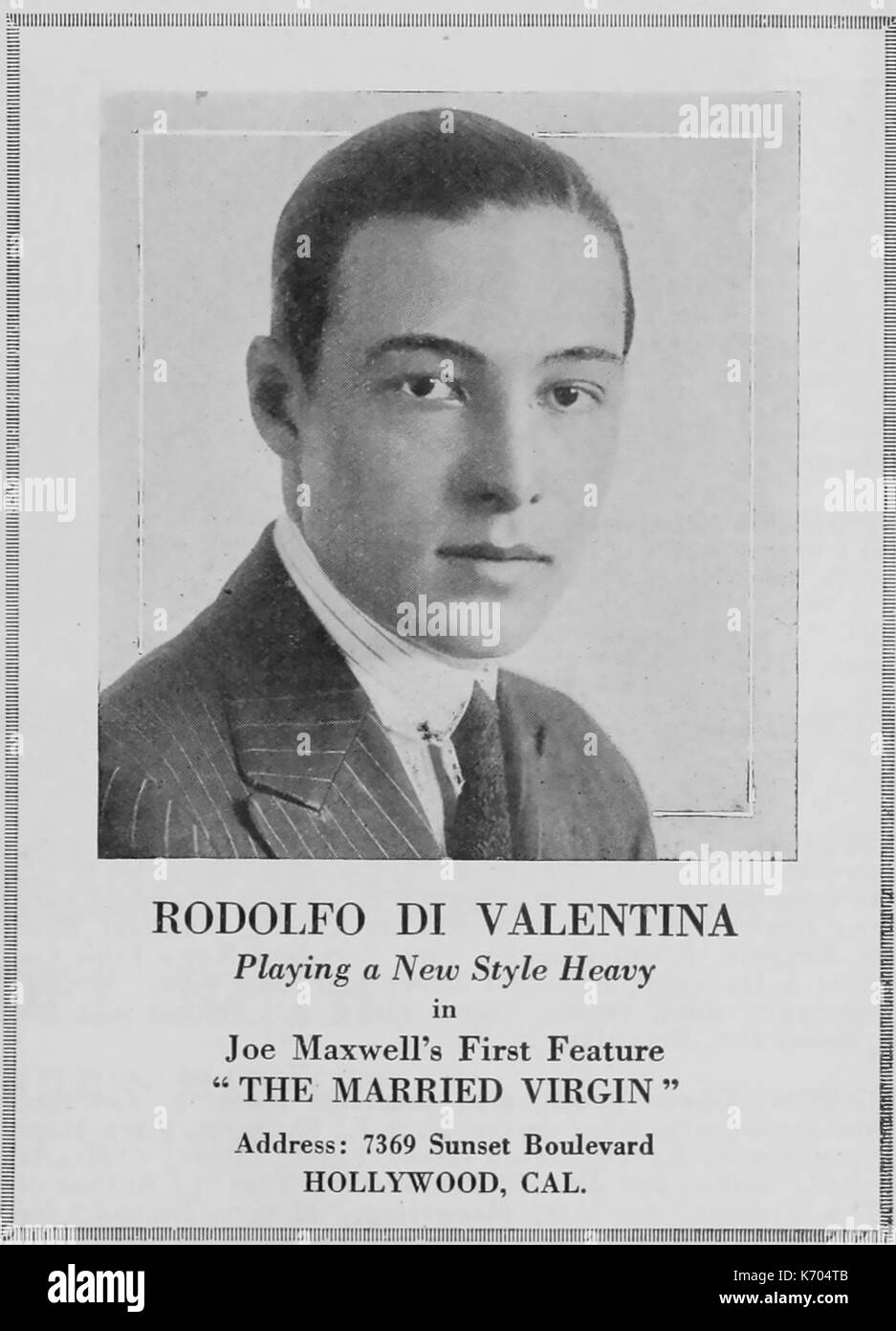 Rudolph VALENTINO (1895-1926) attore cinematografico italo-americano fatturato come Rodolfo di Valentina nel film muto 1918 The Married Virgin Foto Stock