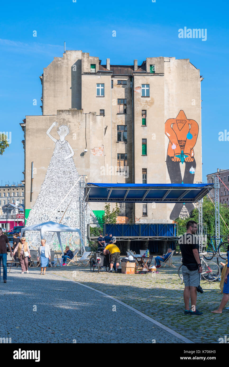 Scena di strada nel centro di Wroclaw sull isola Slodowa nel 2017, Polonia Foto Stock