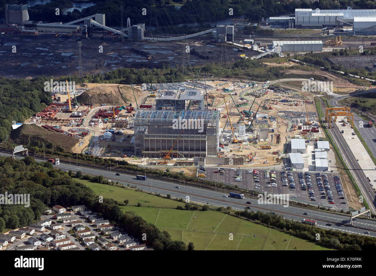 Vista aerea di nuova costruzione a Ferrybridge Power Station, West Yorkshire, Regno Unito Foto Stock