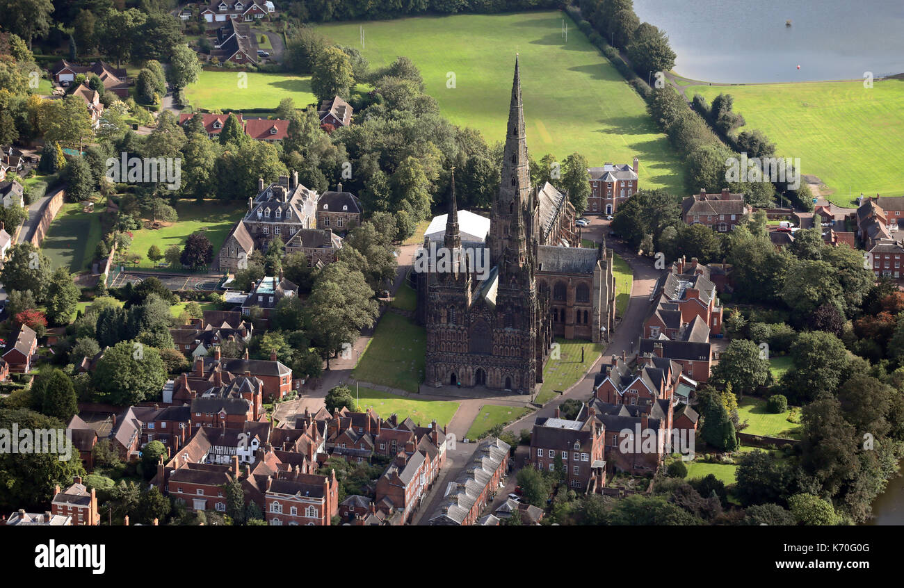 Vista aerea di Lichfield Cathedral, Staffordshire, WS13, Regno Unito Foto Stock