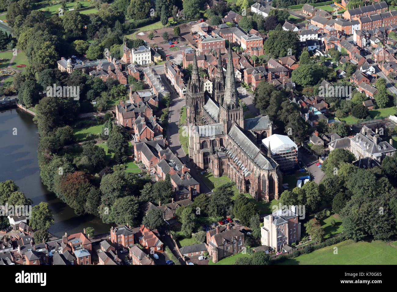 Vista aerea di Lichfield Cathedral, Staffordshire, WS13, Regno Unito Foto Stock