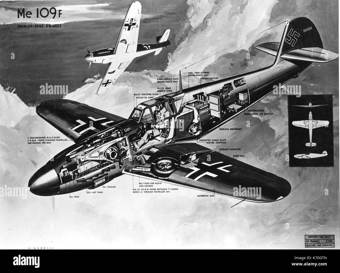 Disegno in sezione del Messerschmitt Me-109f. Foto Stock