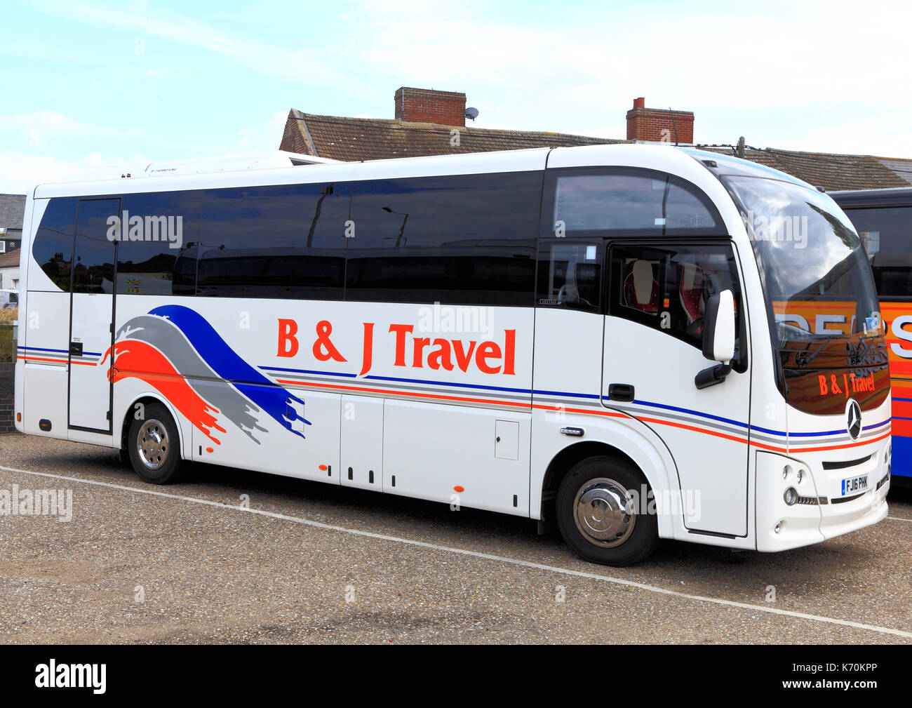 B & J Travel, pullman, autobus, gite di un giorno, viaggio, escursione, escursioni, vacanza, vacanze, viaggi società, imprese, trasporti, England, Regno Unito Foto Stock