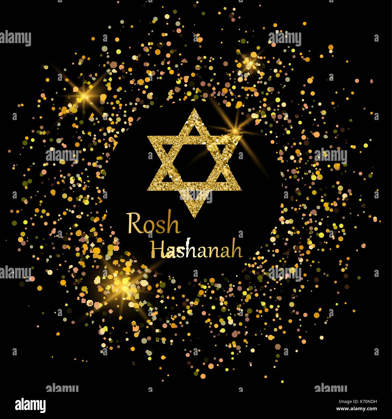Rosh Hashanah biglietto di auguri con la stella di Davide fatta di sabbia dorata e frizzante cerchio intorno a. Illustrazione Vettoriale per Ebrei Anno Nuovo Illustrazione Vettoriale