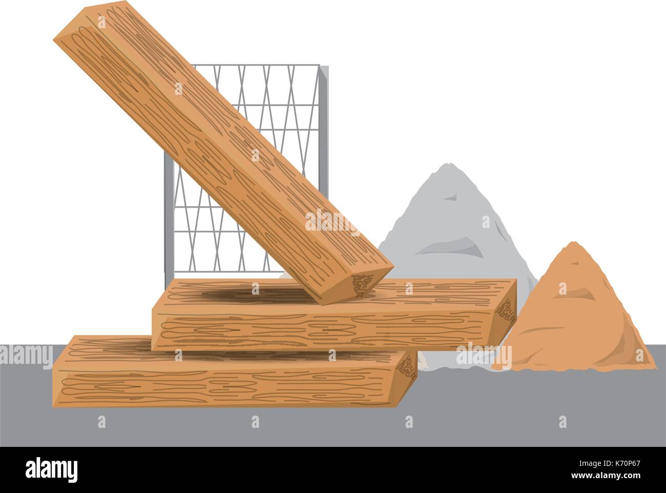 In legno colorato e fascio di sabbia di costruzione su sfondo bianco illustrazione vettoriale Illustrazione Vettoriale