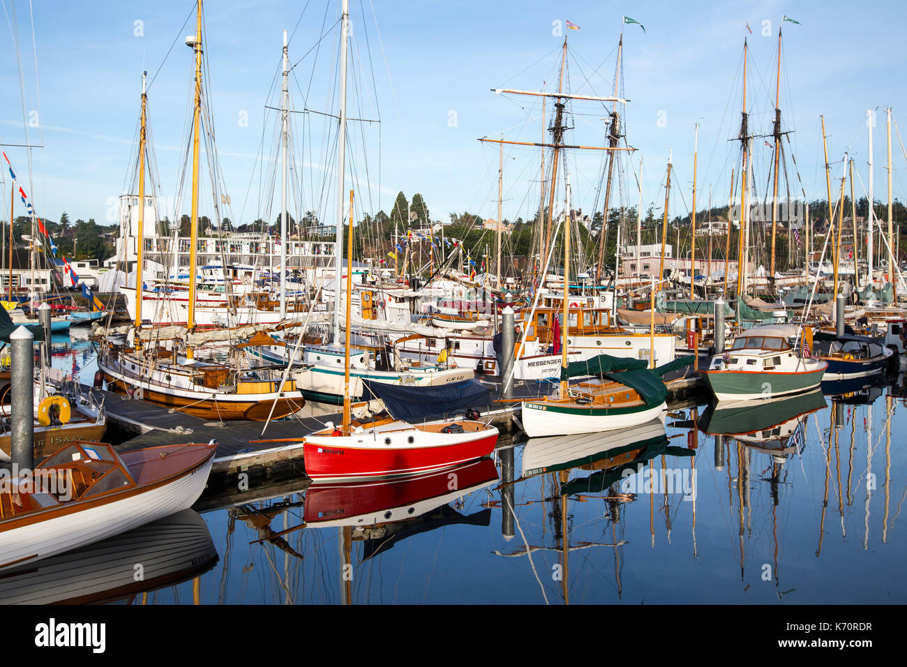 La barca di legno visualizza Port Townsend, barca a vela nel porto Marina, punto Hudson. Foto Stock