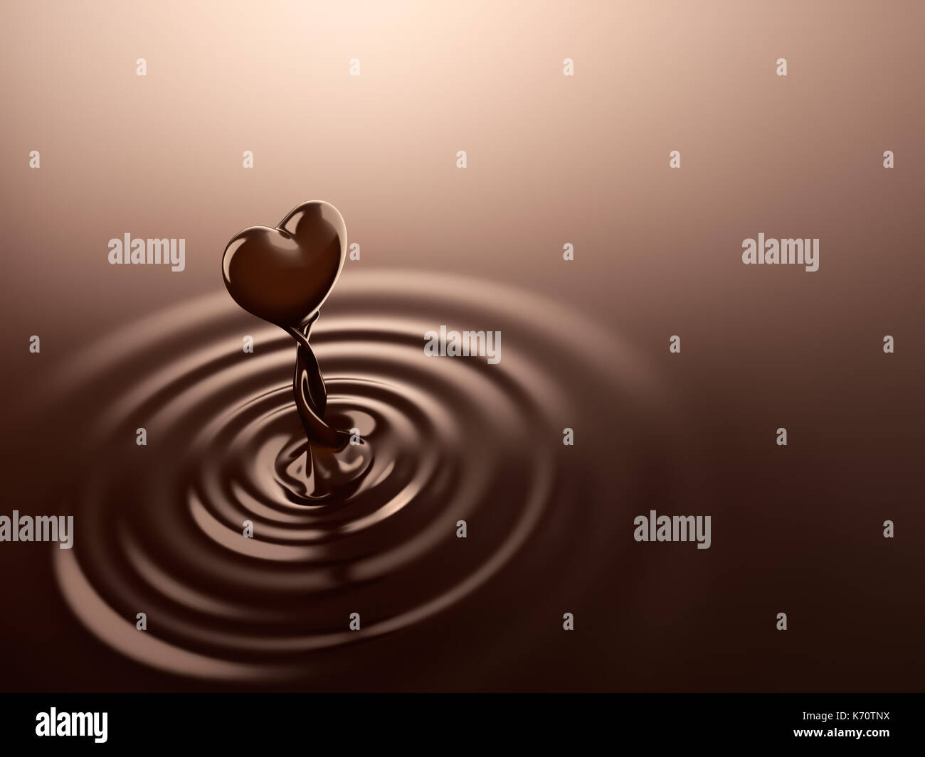 Forma di cuore cioccolato passando da ondulazioni di cioccolato Foto Stock