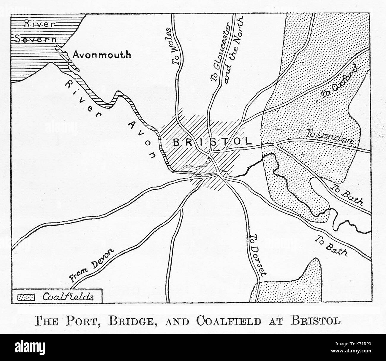Un 1914 mappa che mostra i bacini nella zona di Bristol, Inghilterra Foto Stock