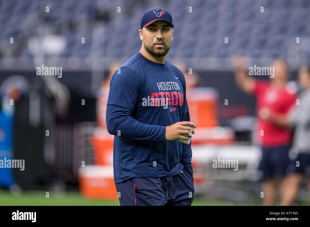 10 settembre 2017: Houston Texans quarterback Tom Savage (3) prima di NFL di una partita di calcio tra la Houston Texans e Jacksonville Jaguars a NRG Stadium di Houston, TX. I giaguari hanno vinto la partita 29-7...Trask Smith/CSM Foto Stock