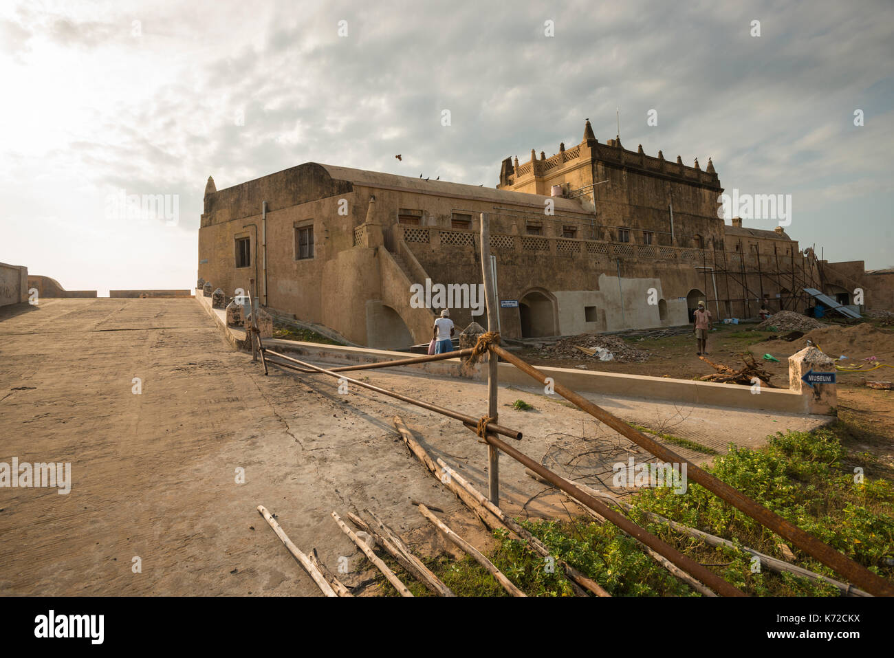 Rinnovo a Fort Dansborg, un Danese fort situato in rive della Baia del Bengala in Tharangambadi nel sud dello stato indiano del Tamil Nadu Foto Stock