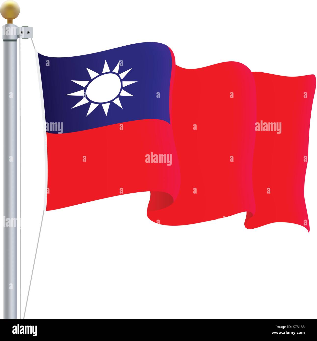 Sventola bandiera di Taiwan isolato su uno sfondo bianco. illustrazione vettoriale. Illustrazione Vettoriale