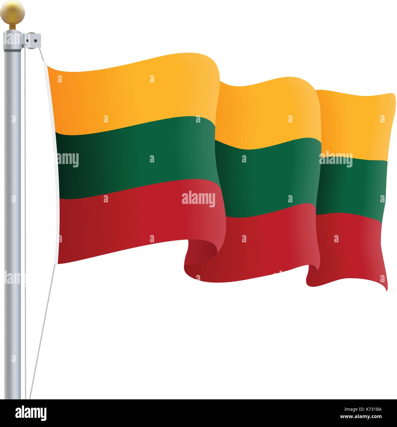 Sventola bandiera della Lituania isolato su uno sfondo bianco. illustrazione vettoriale. Illustrazione Vettoriale