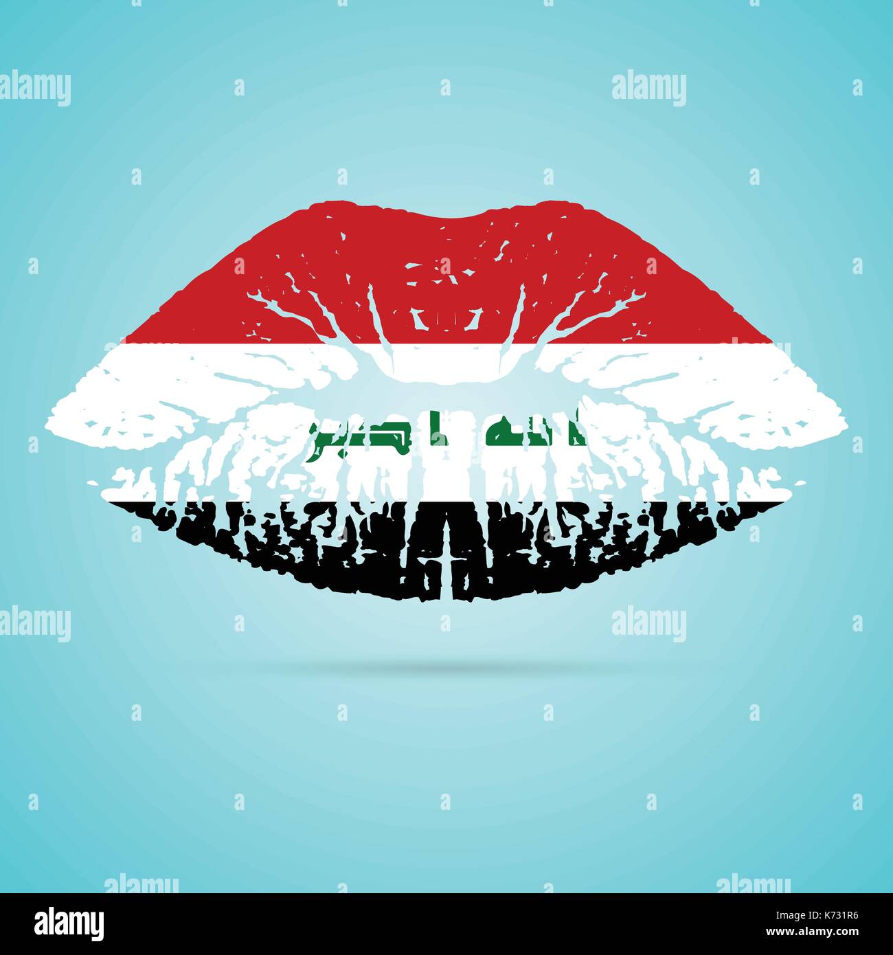 Iraq bandiera rossetto sulle labbra isolato su uno sfondo bianco. illustrazione vettoriale. Illustrazione Vettoriale