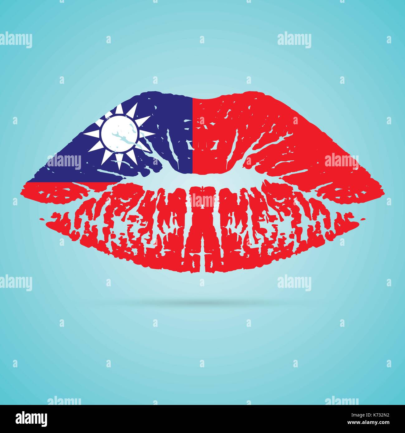 Bandiera di taiwan il rossetto sulle labbra isolato su uno sfondo bianco. illustrazione vettoriale. Illustrazione Vettoriale