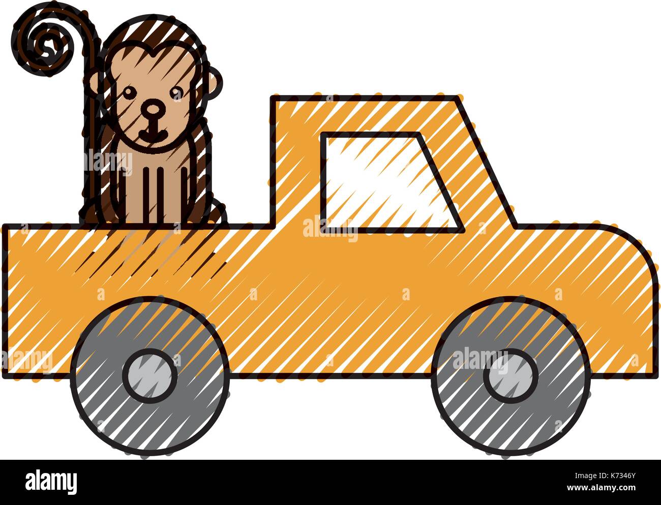 Cartoon pick up veicolo safari animale di scimmia Illustrazione Vettoriale