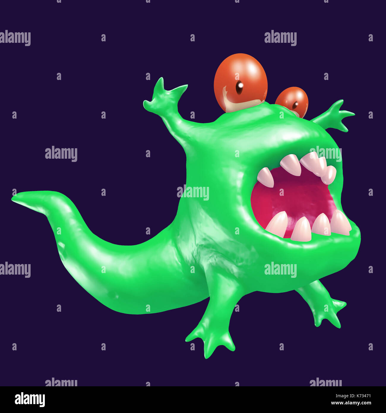 Cartoon Green monster girino. 3d illustrazione. divertente carino emoticon carattere verde. Foto Stock