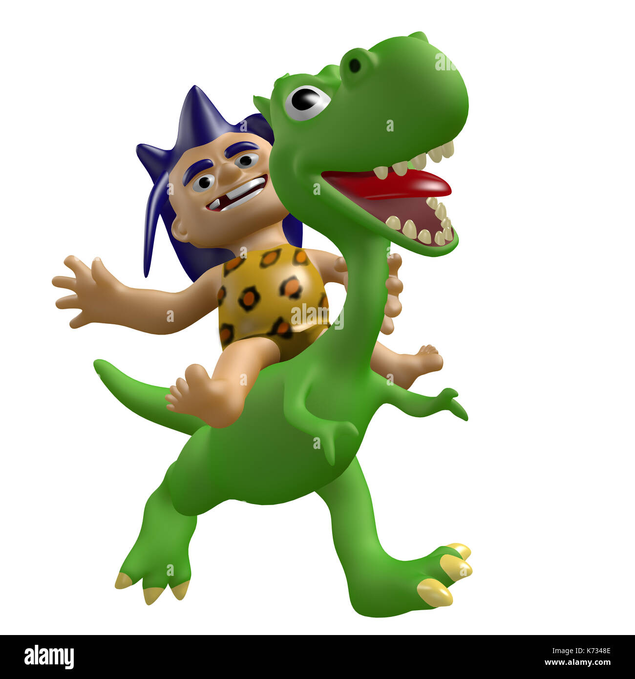 Cartoon savage ragazzo corse su un simpatico dinosauro. 3d illustrazione. funny allegri personaggi. Foto Stock